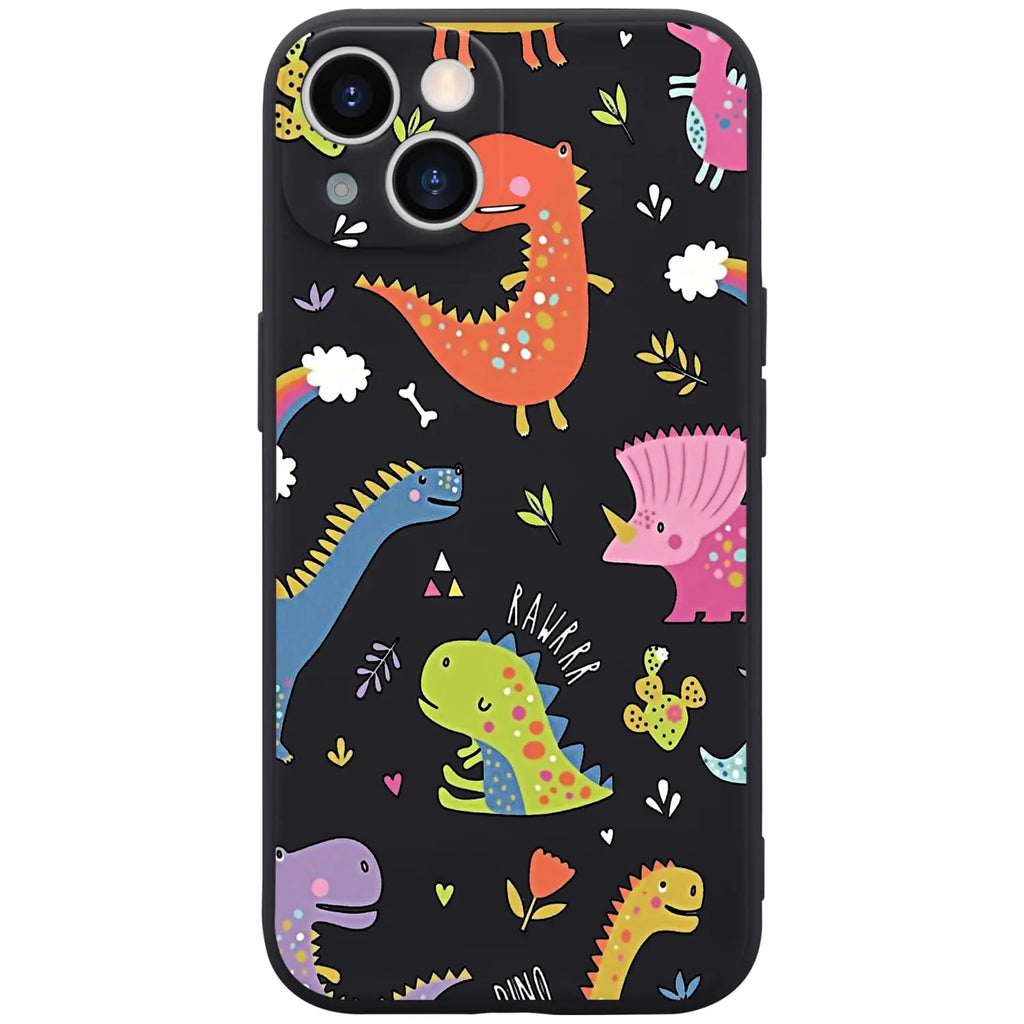 Cute Dinosaurs Phone Case for iPhone 12 Cartoon Dinosaurs Dino Case Cover Liquid Silicone Soft Gel Rubber Matt Phone Cover with Microfiber Lining