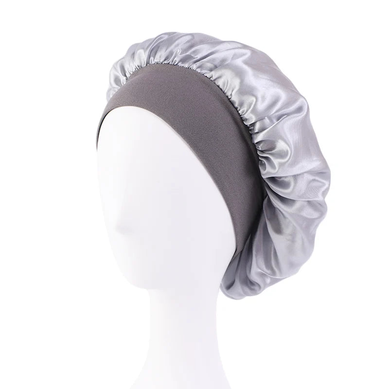 1/2pc Satin Wide Brim Nightcap Silky Bonnet Hair Wrap Sleeping Sleep Cap With Elastic Soft Band Styling Cap Hair Wrapping Tool