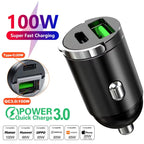 100W/200W QC3.0 PD Mini Car Charger 12-24V Lighter Fast Charging Car USB Type C Charger for Xiaomi Samsung Huawei iPhone Power