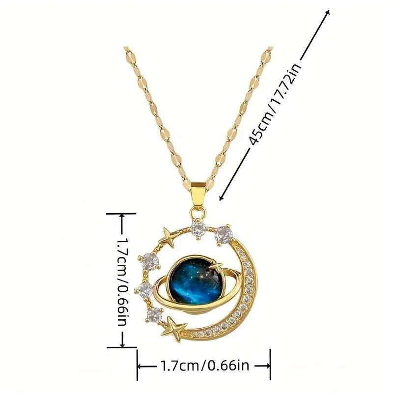 Exquisite Starry Sky Planet Light Luxurious Temperament Gorgeous Necklace Star and Moon Versatile Stainless Steel Clavicle Chain