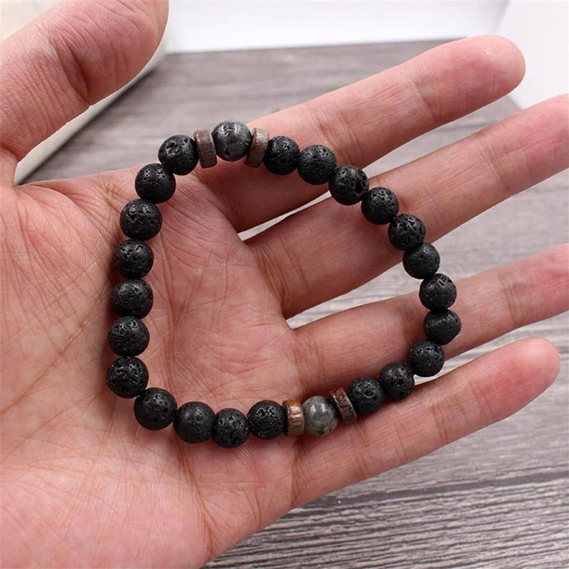 Volcanic Stone Bracelet for Men Lava Wooden Beads Bracelet Tibetan Buddha Wrist Chain Women Men Jewelry Gift New Bracelets