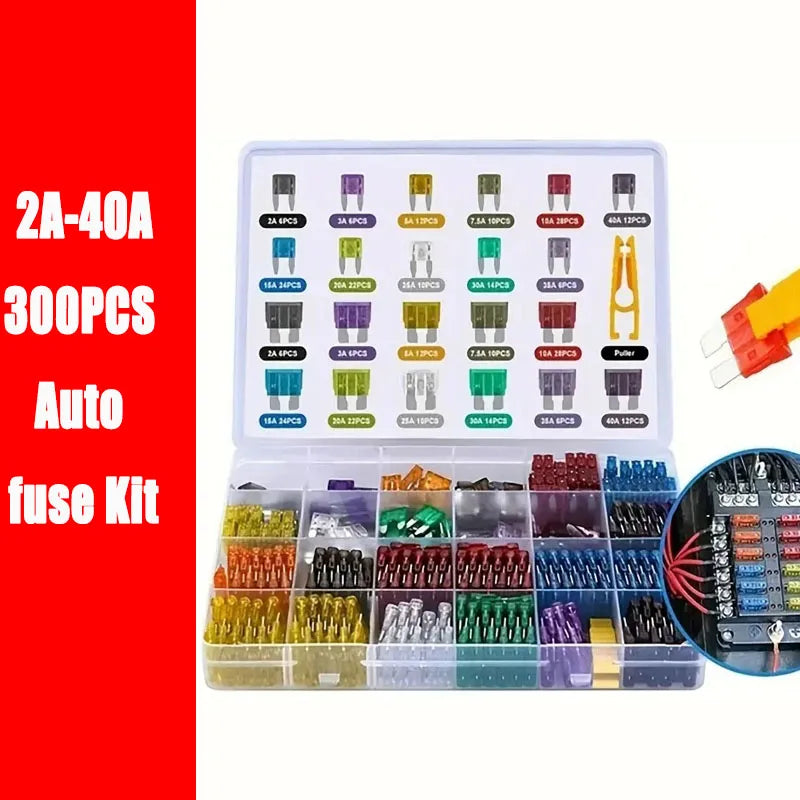 1Set 300PCS Medium and small car Auto Fuse Kit 2A~40A 11 Types Car Fuse Assortment with Box Blade Type Fuse Assorted Kit