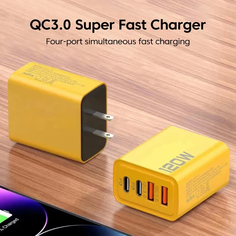 USB PD Charger 120W Type C Fast Charging EU/US Plug Wall Charger For iPhone Samsung Xiaomi Quick Charge 3.0 Mobile Phone Adapter