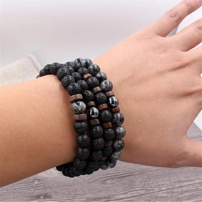 Volcanic Stone Bracelet for Men Lava Wooden Beads Bracelet Tibetan Buddha Wrist Chain Women Men Jewelry Gift New Bracelets
