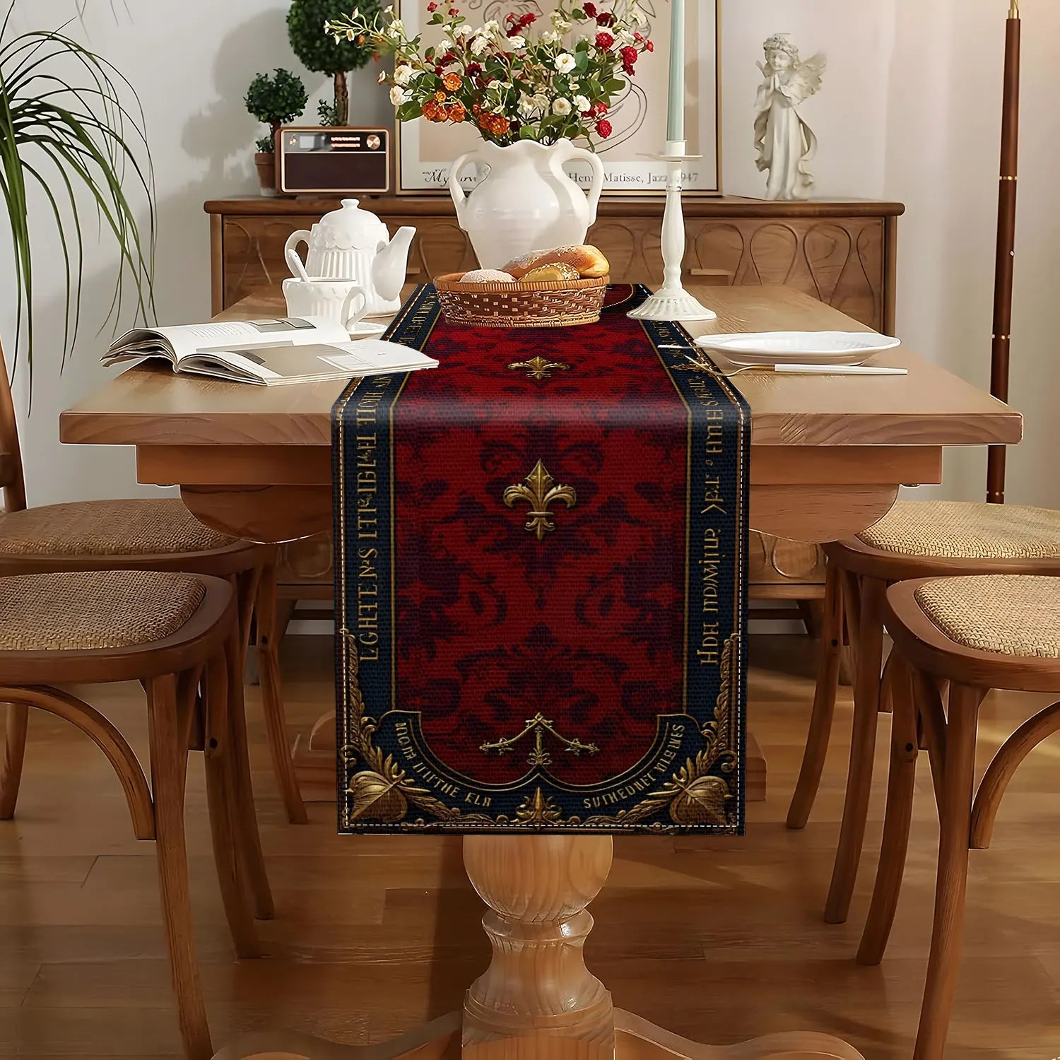 1 Piece of Baroque Theme Table Runner, with Gorgeous Iris and Brocade Pattern, Suitable for Royal Theme Activities, Retro Weddings, Luxury Interior Decoration and Historical Theme Parties