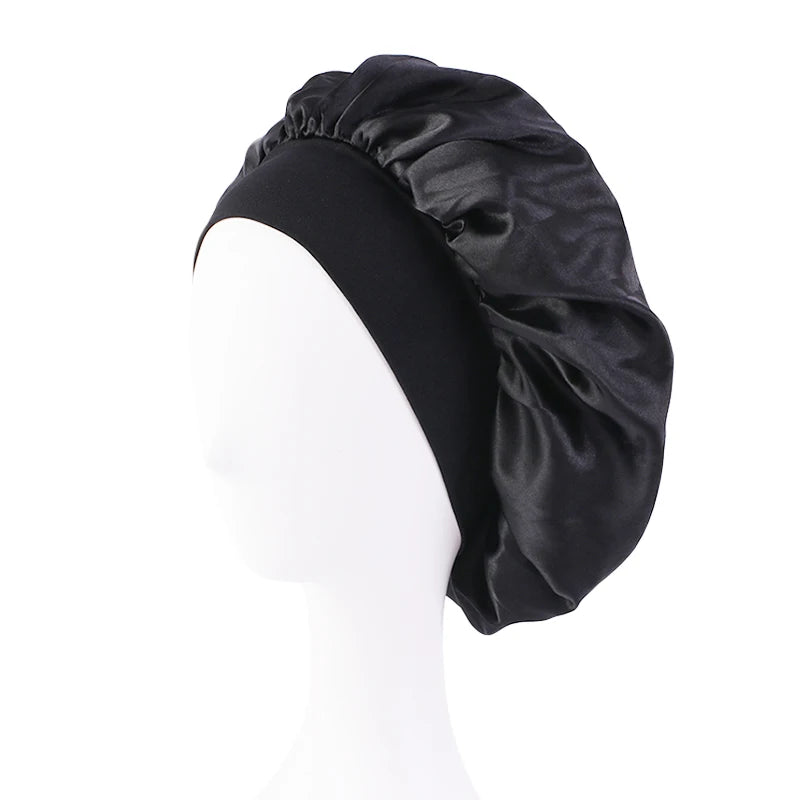 1/2pc Satin Wide Brim Nightcap Silky Bonnet Hair Wrap Sleeping Sleep Cap With Elastic Soft Band Styling Cap Hair Wrapping Tool