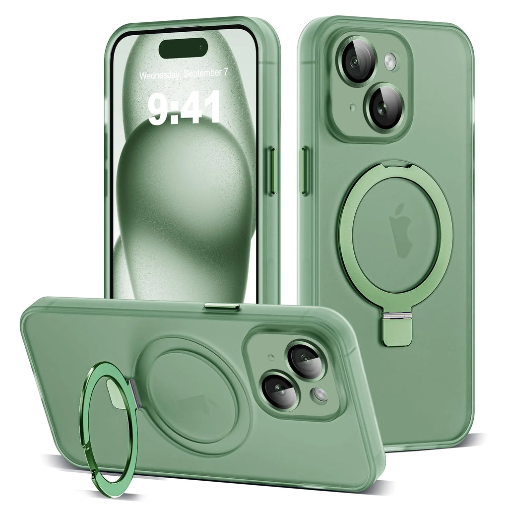 for iPhone 11 Case with Magnetic Invisible Ring Stand [Full Camera Lens Protection] [Compatible with Mag-Safe] Military-Grade Drop Matte Translucent Slim Phone Cases for iPhone 11 6.1", Pink