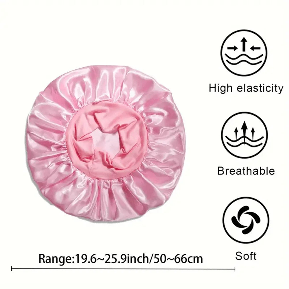 1/2pc Satin Wide Brim Nightcap Silky Bonnet Hair Wrap Sleeping Sleep Cap With Elastic Soft Band Styling Cap Hair Wrapping Tool