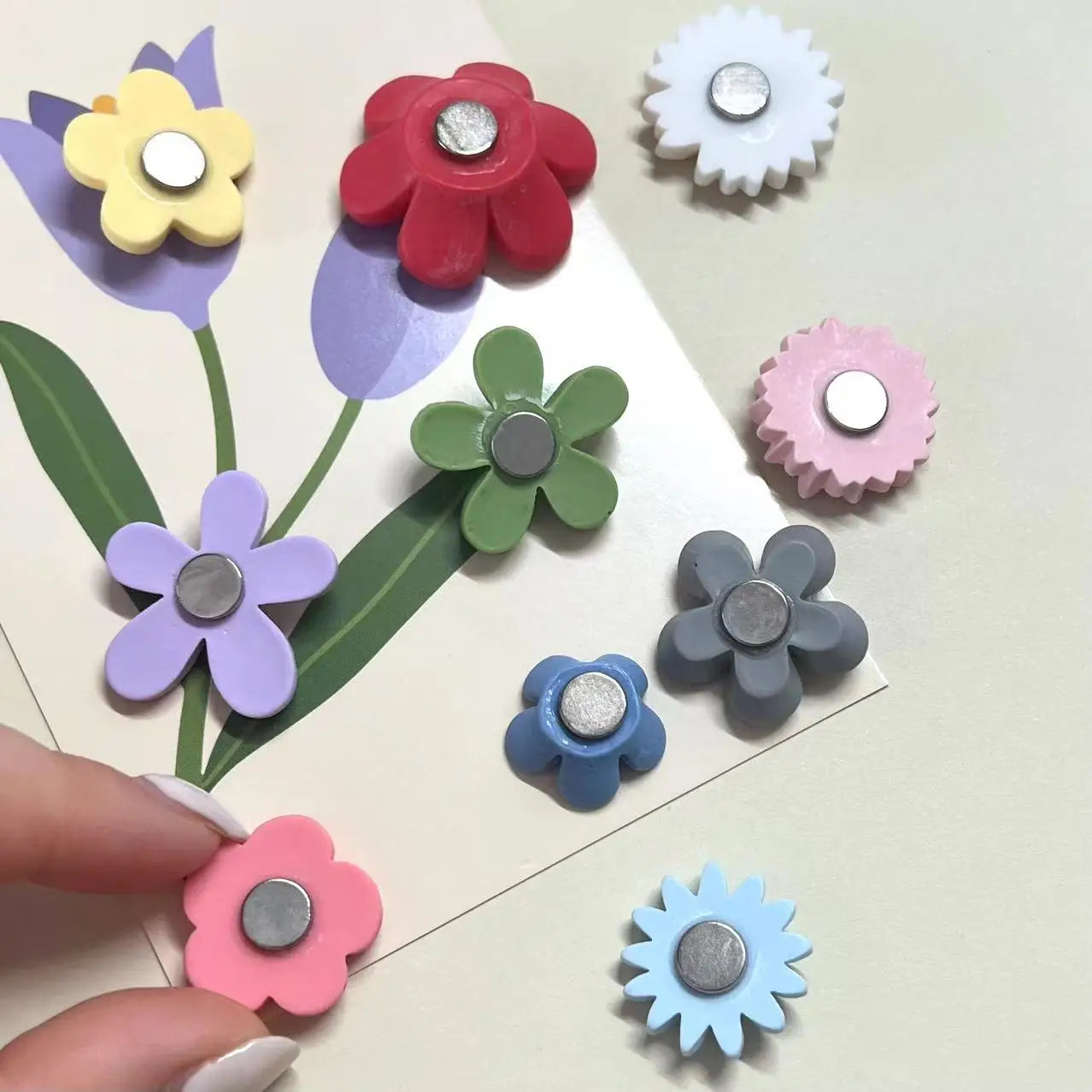10-Piece Oval Kawaii Flower Fridge Magnets – Colorful & Strong, Perfect for Home Decor & Office Organization