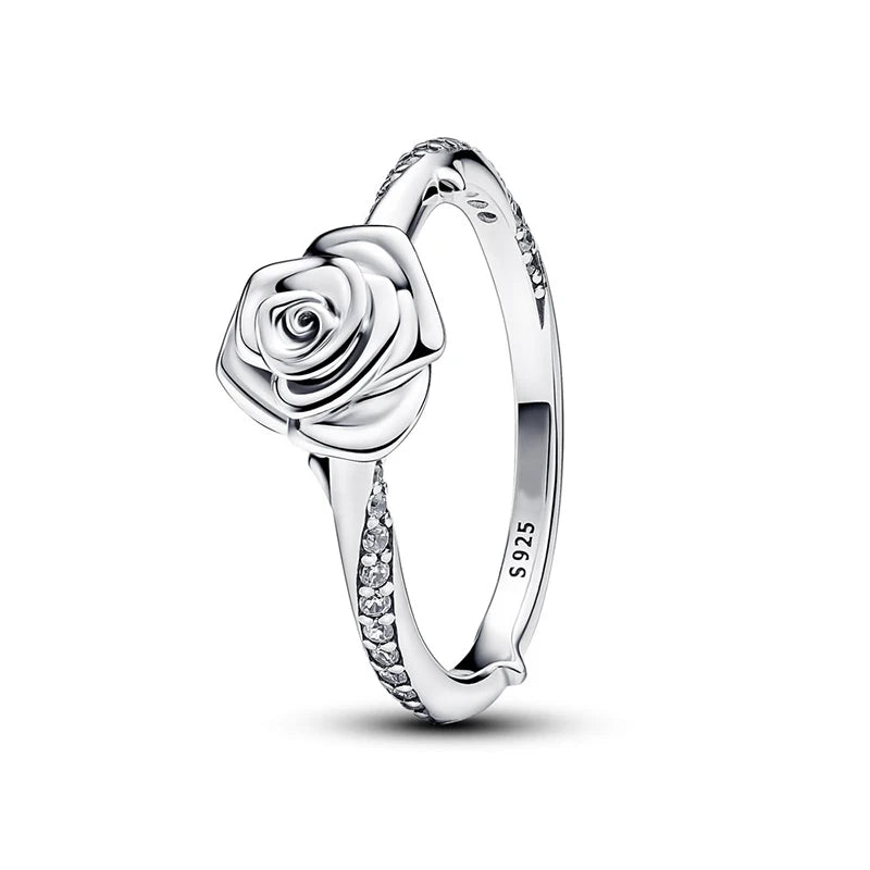Hot Sale 925 Silver Rose in Bloom Ring For Women Exquisite Style Fashionable For Parties Wedding Luxury DIY Jewelry Fine Gifts