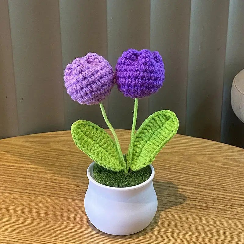 1/2/4Pcs DIY Handwoven Mini Potted Flower Rose Office Desktop Ornamental Potted Plants Woolen Thread Finished Product Home Decor