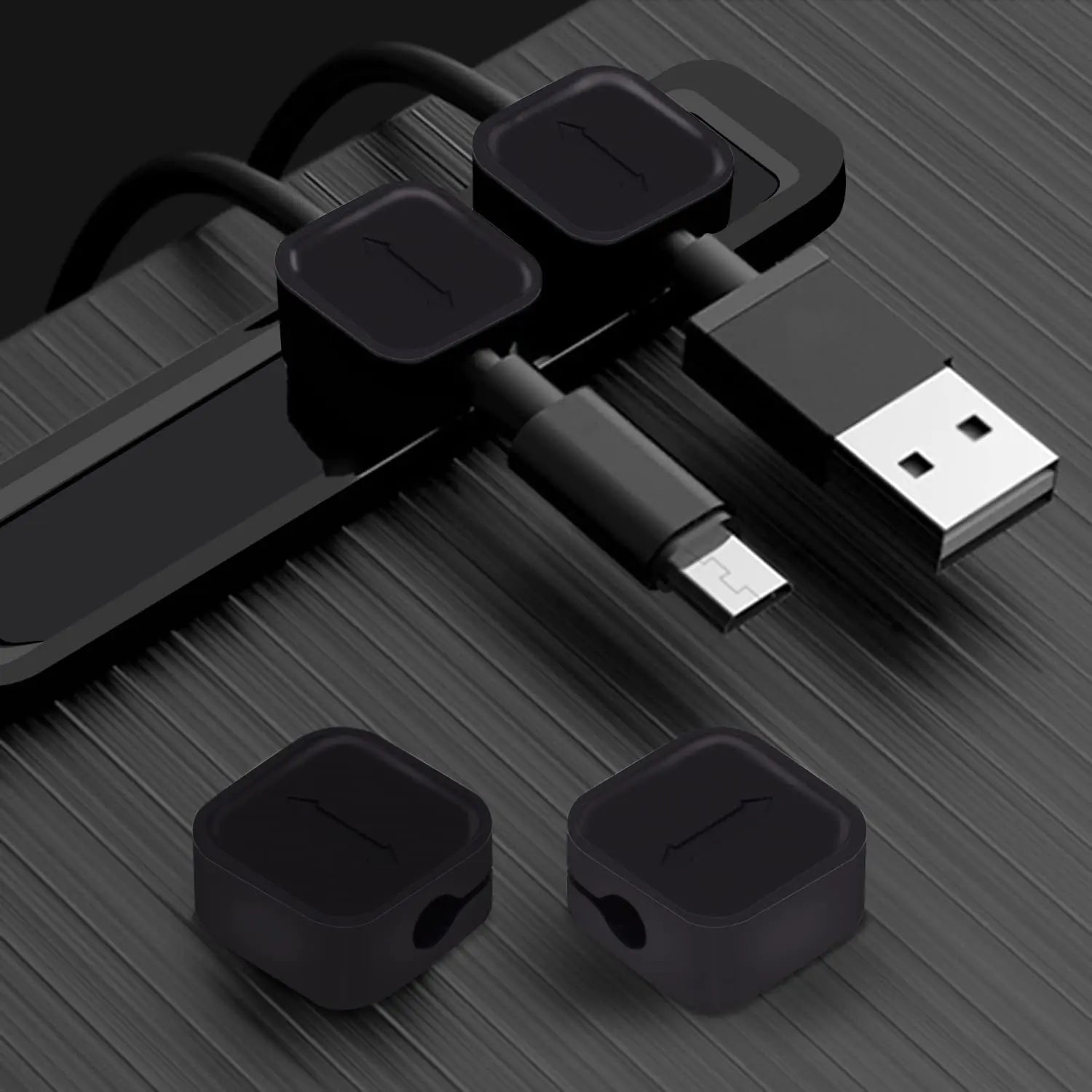 OYE 4 Pieces Magnetic Cable Holder Clips Cable Clips Management Cord Organizer for Max.5mm Wires Desk Top Wall Cord USB Cable Power Wire Mose Cable Black (Fits Max.5mm)